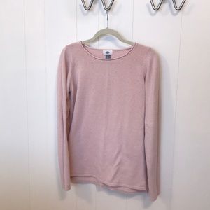 blush roll top crew neck sweater